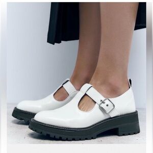 Zara White Mary Jane Lug Platform Shoes Size 8